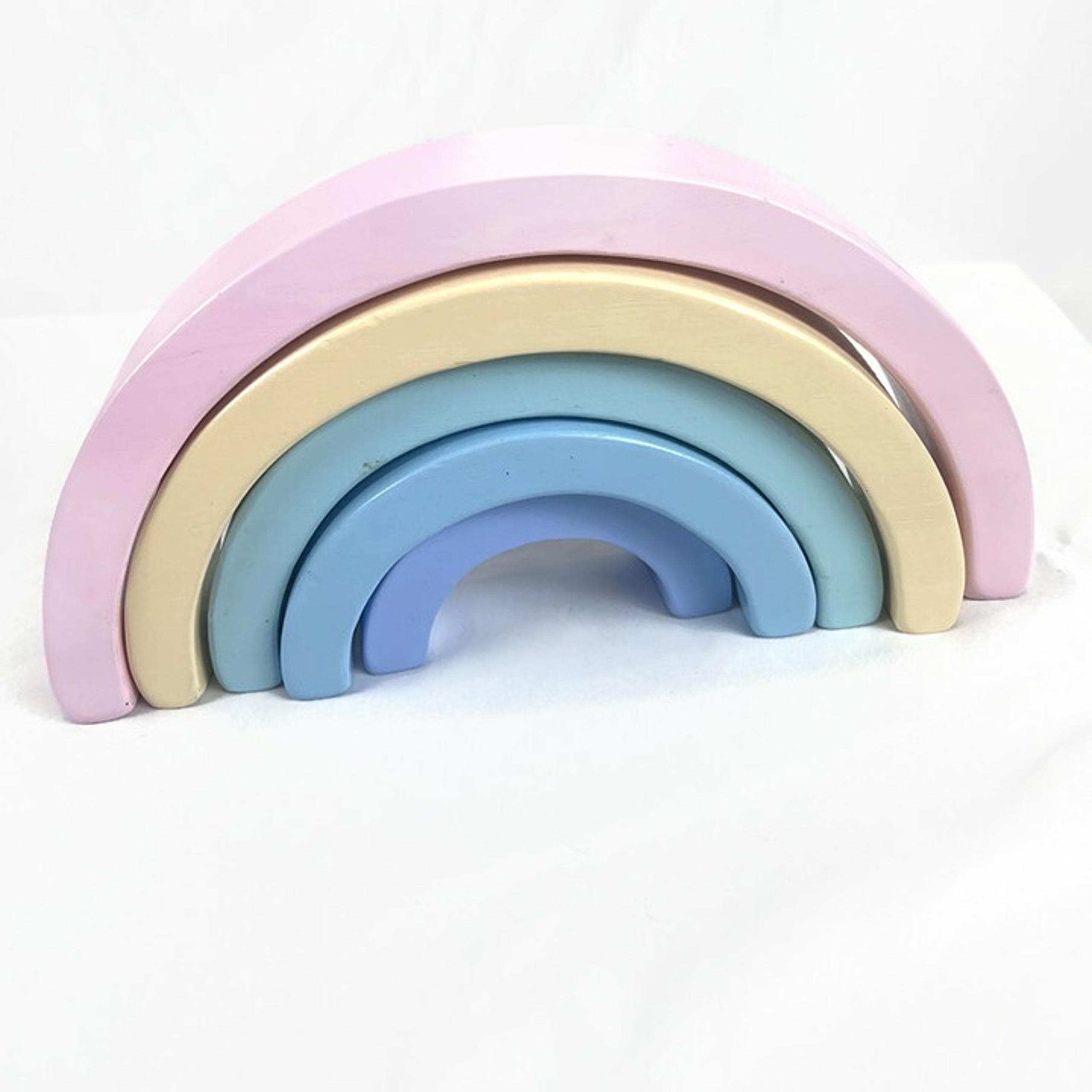 Wooden Rainbow Stacking Stacker Building Blocks Montessori Preschool Toys pastel
