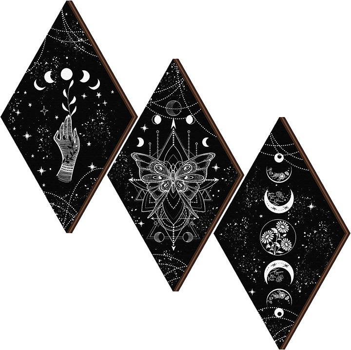 3 Pcs Rustic Boho Wall Decor Moon Phases Butterfly Wall Art Stars Moon