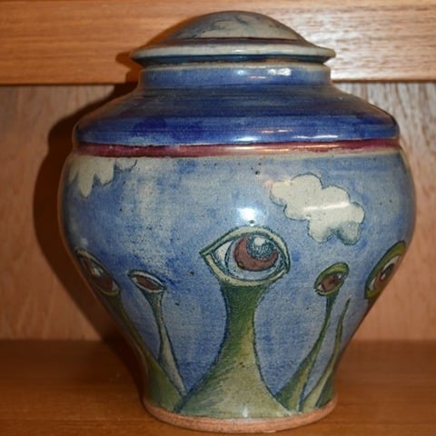 Unique Vintage Monster Creature Alien Eye Eyes Like Large Vase Lidded Cookie Jar
