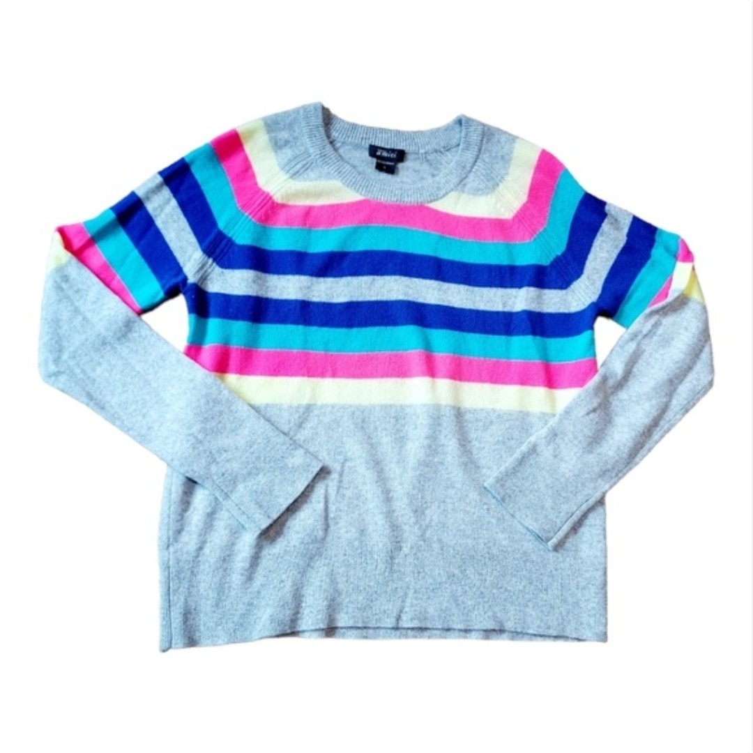 NWT Pure Amici Cashmere Rainbow Stripe Sweater, size L