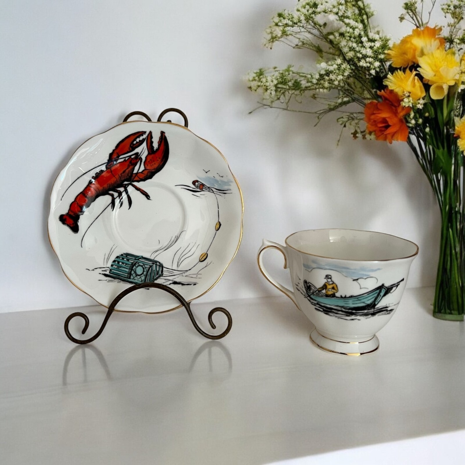 Royal Albert The Lobster Teacup & Saucer Vtg Bone China Arthur Ferrier Seashore