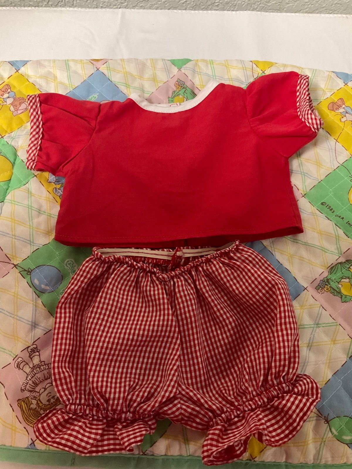 Vintage Cabbage Patch Kid Girl’s Outfit Red Top & Gingham Bloomers
