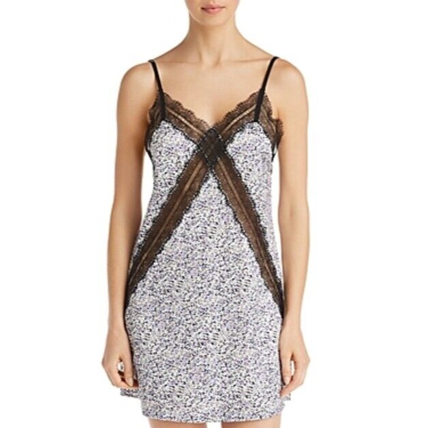 Jason Wu Satin Slip Chemise w Eyelash Lace Purple Floral- L