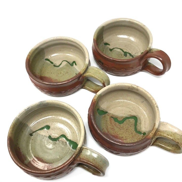 Studio Pottery Soup Bowls Set of 4 Handmade Handle