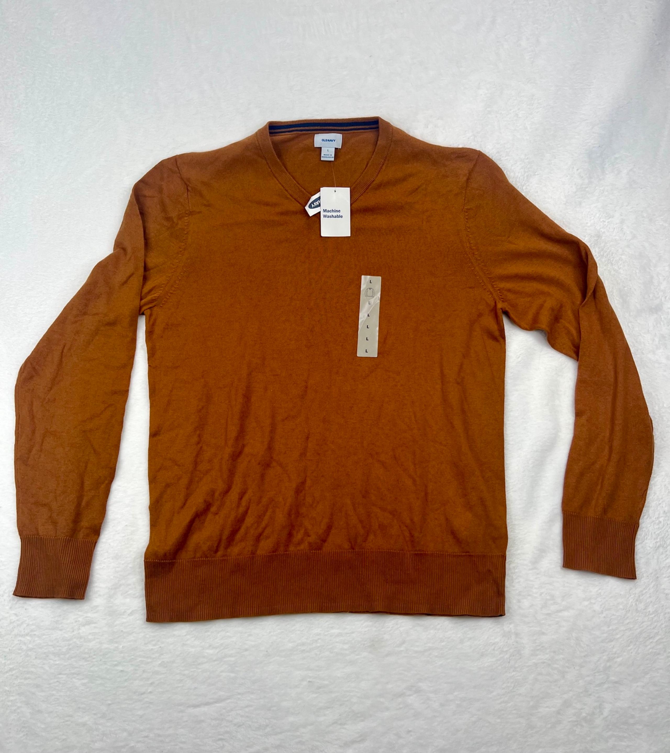 NWT Old Navy V-Neck Knit Sweater Long Sleeve Orange Men's Size Large