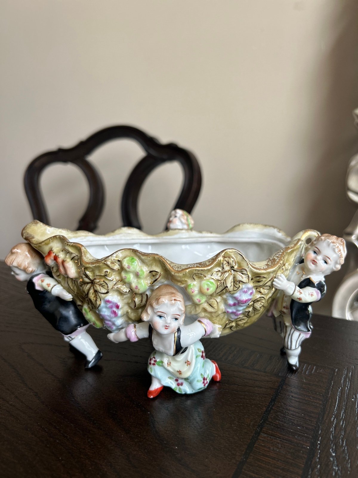 Vinatge Ceramic Handpainted Dish Being Carried By Figurines | Coquette