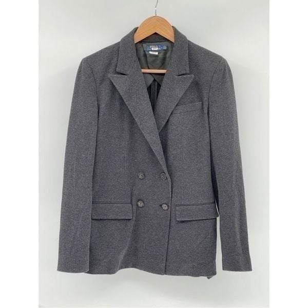 Polo Ralph Lauren Blazer Jacket Double Breasted Women Size 8 Gray Cotton Blend