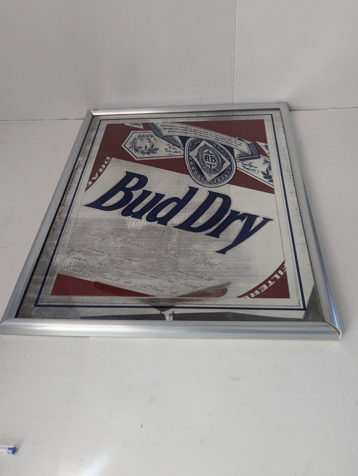 Vintage Bud Dry Beer Mirrored Advertising Wall Bar Decor Sign