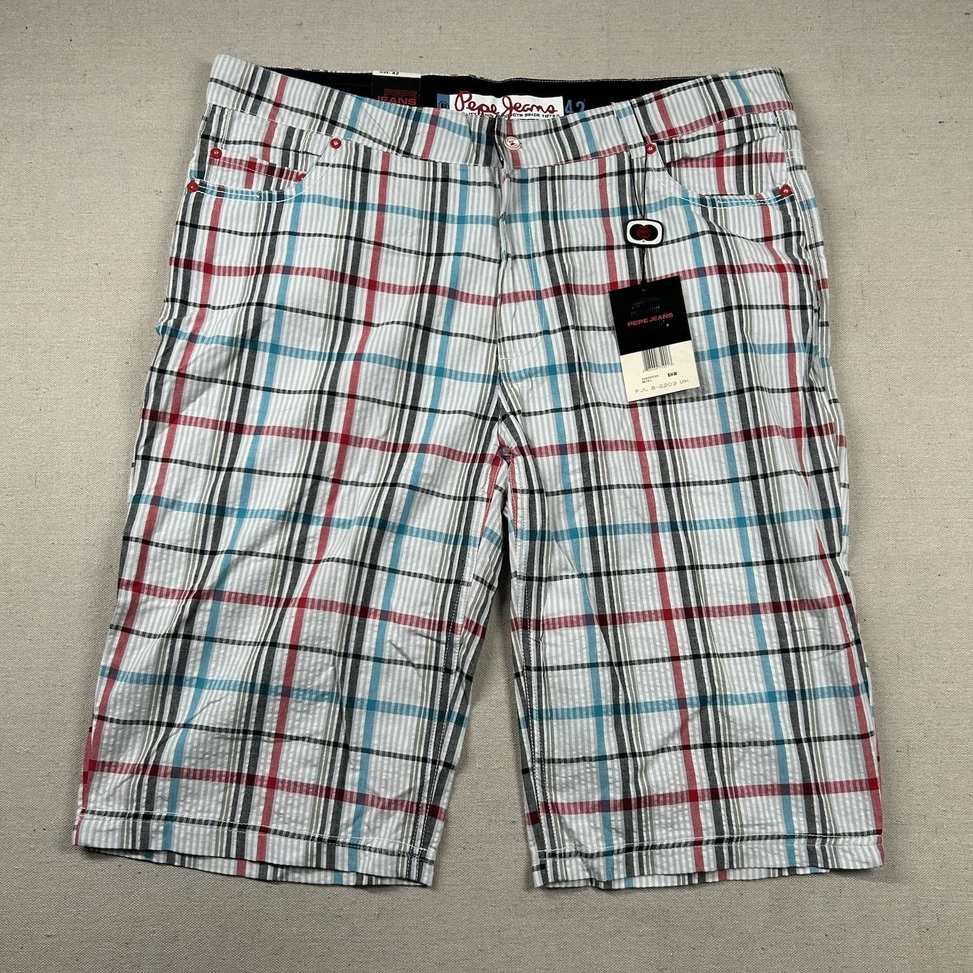 Pepe Jeans London Shorts Mens 42 Seersucker Plaid Hip Hop Street Long Baggy
