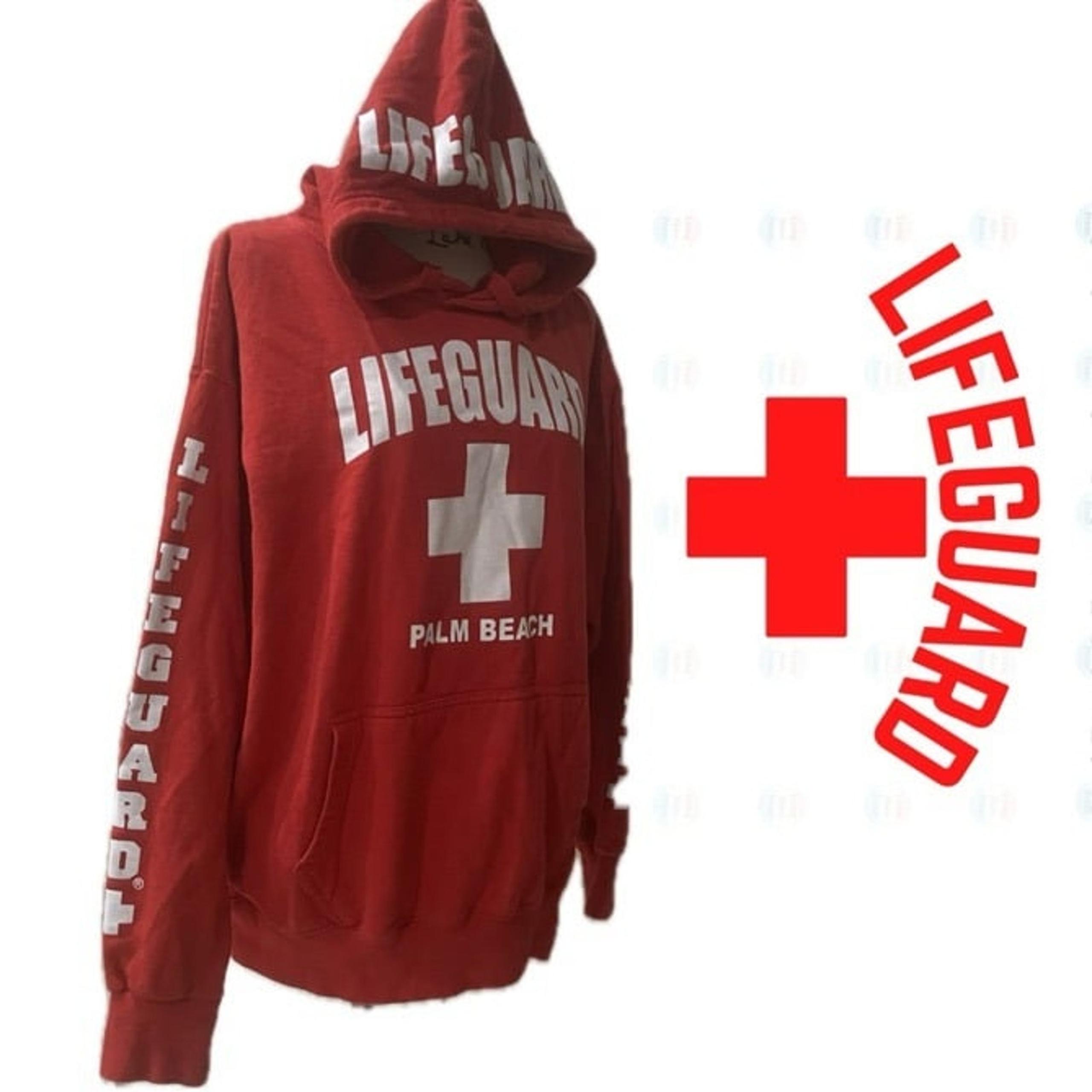 LIFEGUARD SWEATSHIRT HOODIE SIZE LARGE BAY WATCH RED WHITE KAWAII ICONIC