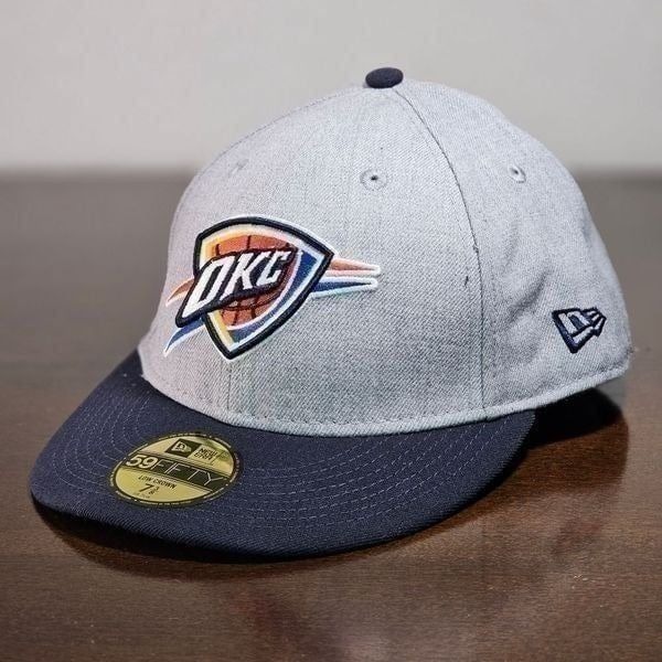 New Era Oklahoma City Thunder Hat Low Crown Hat Grey Blue Fitted 7 3/8 NBA Cap