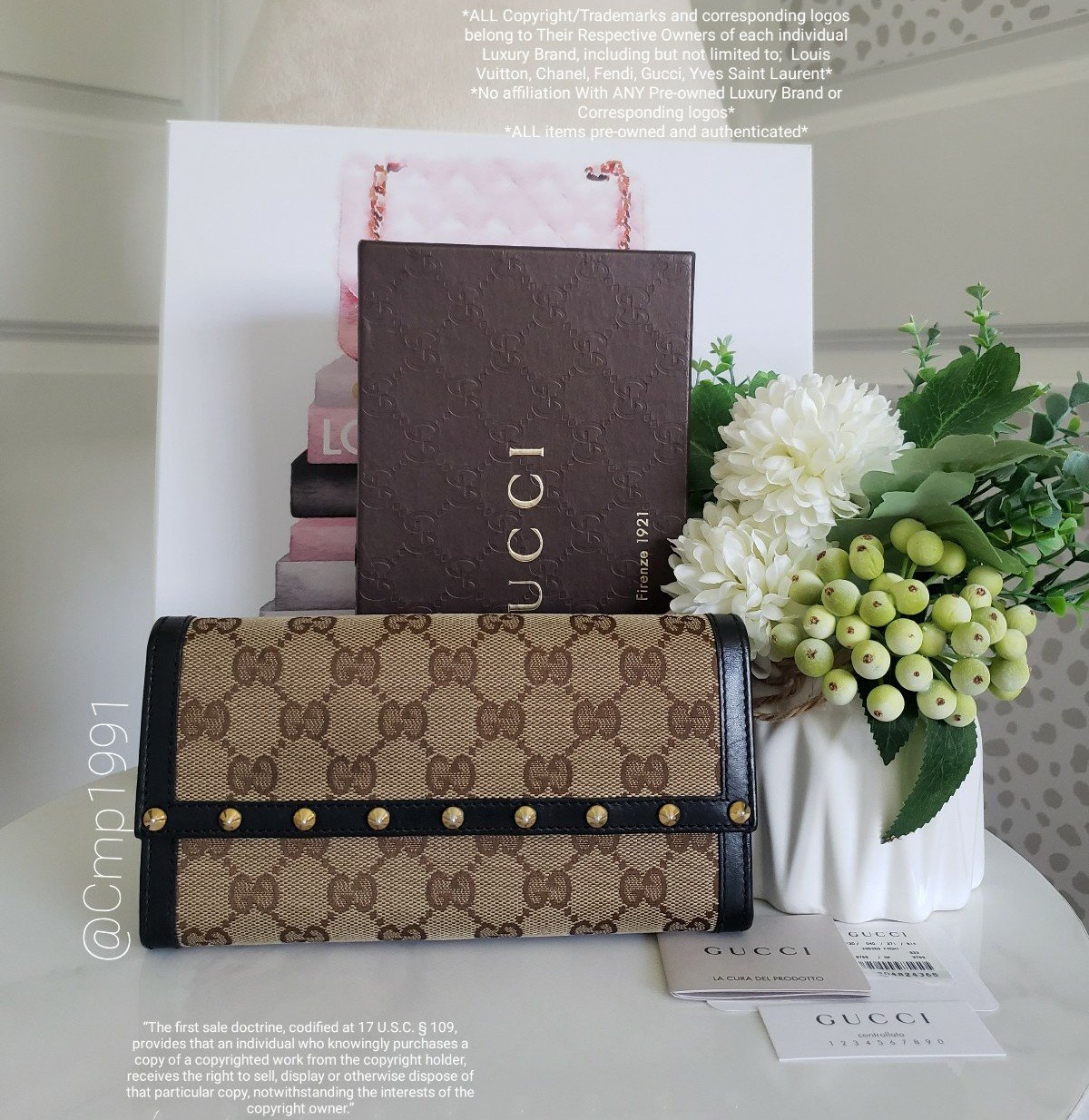 Authentic Pre-owned Gucci Monogram Studded Trim Flap Wallet
