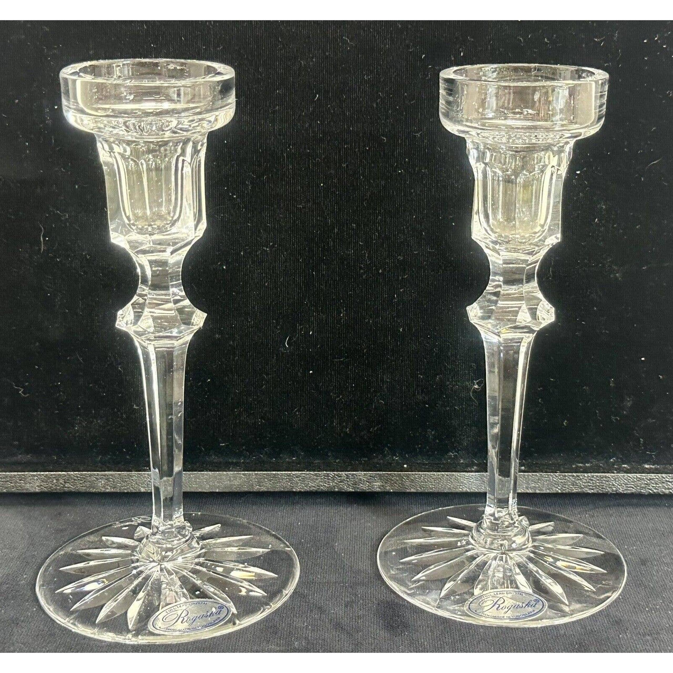Pair Of ROGASKA Lead Crystal RICHMOND Candlestick Holder 6" Signed With Sticker