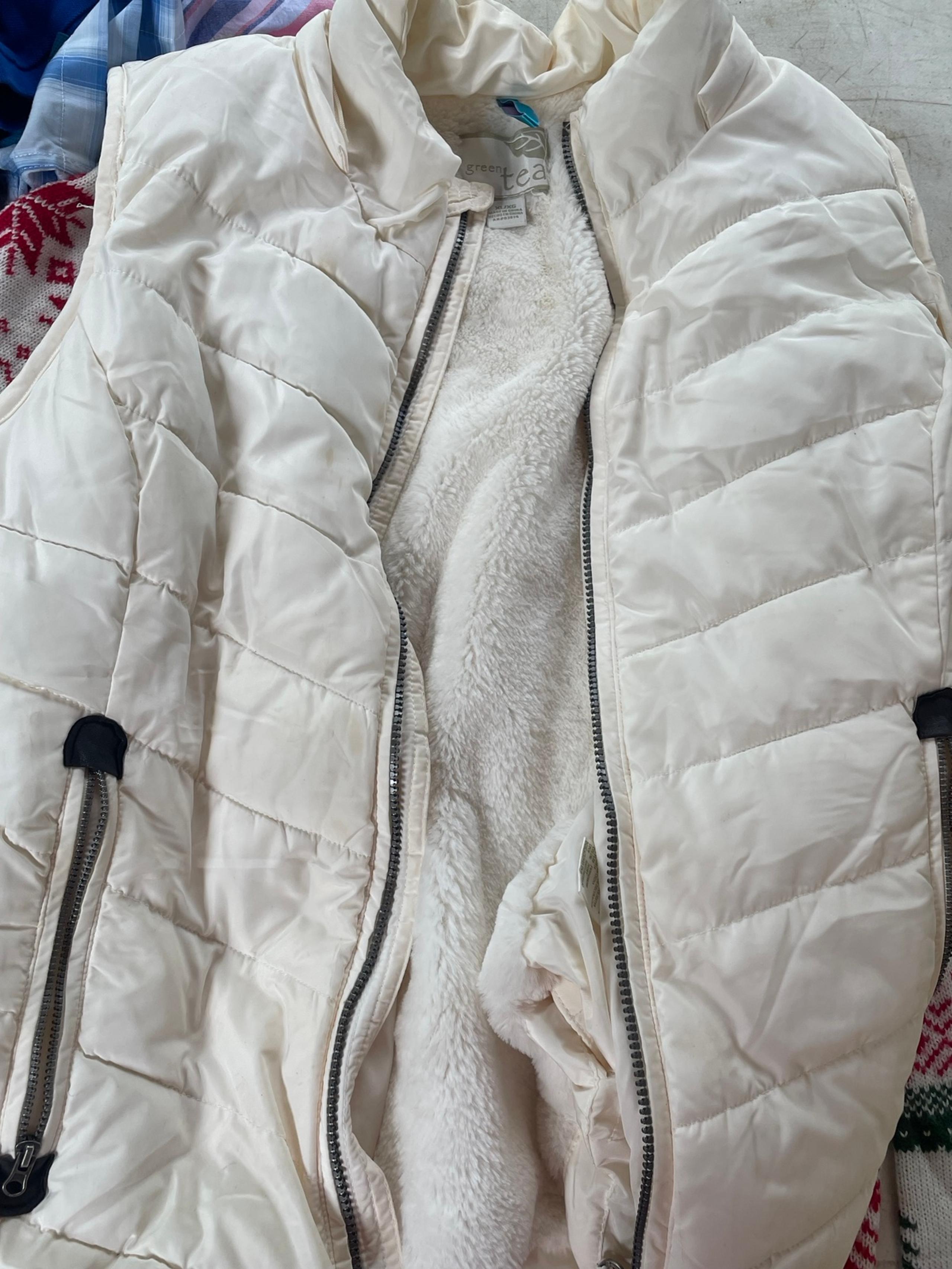 White fluffy Green Tea vest