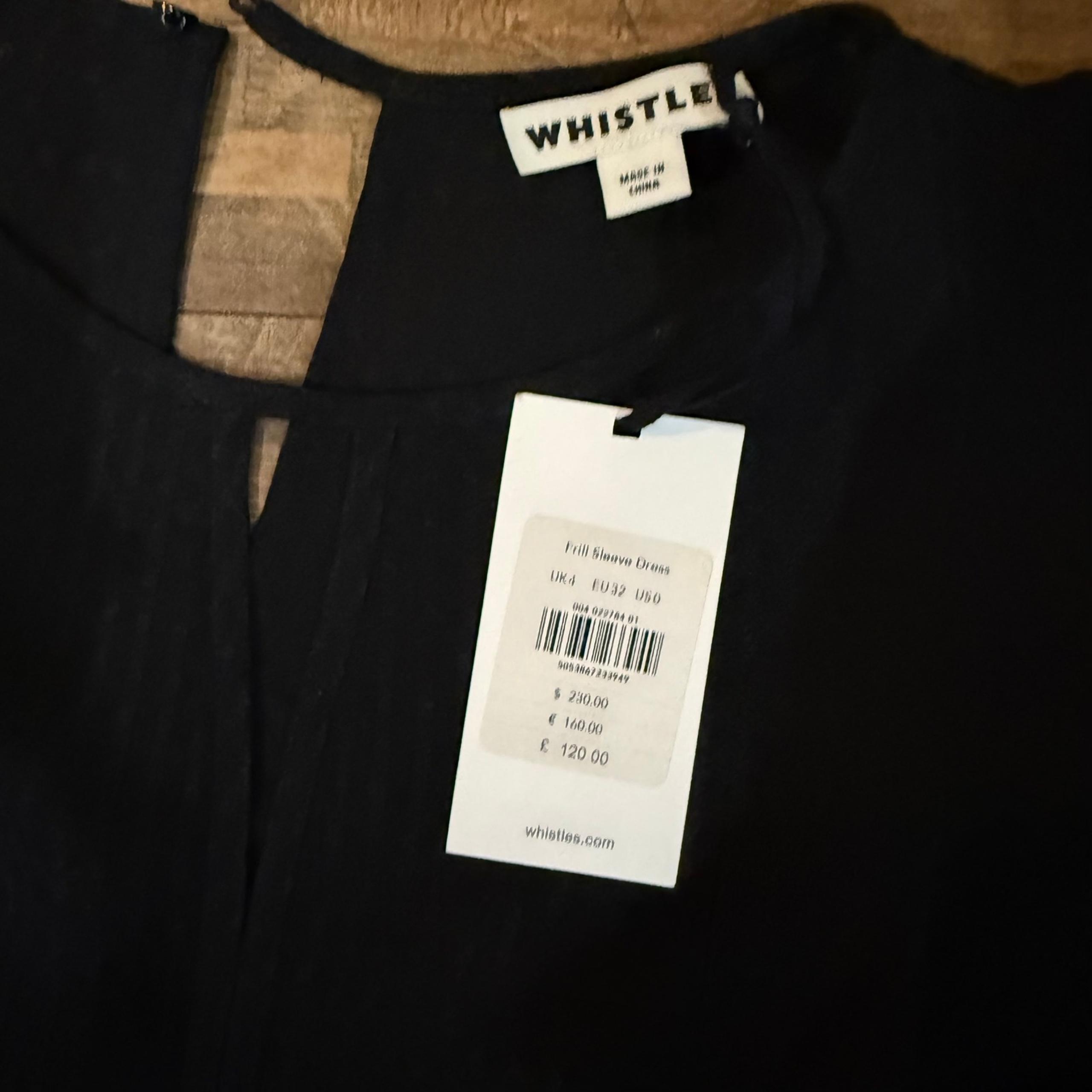 Whistles Womens SZ 0 Dress London Grill Black Grid Pattern Ruffles Keyhole Neck