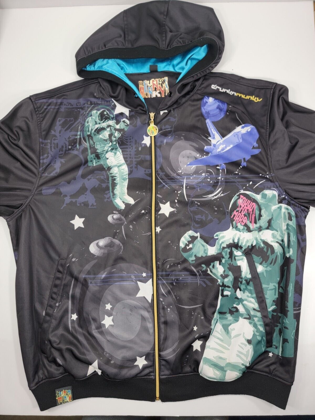 DrunknMunky Track Jacket Full Zip Hoodie Black Tokyo to Mars Space Astronaut 4XL