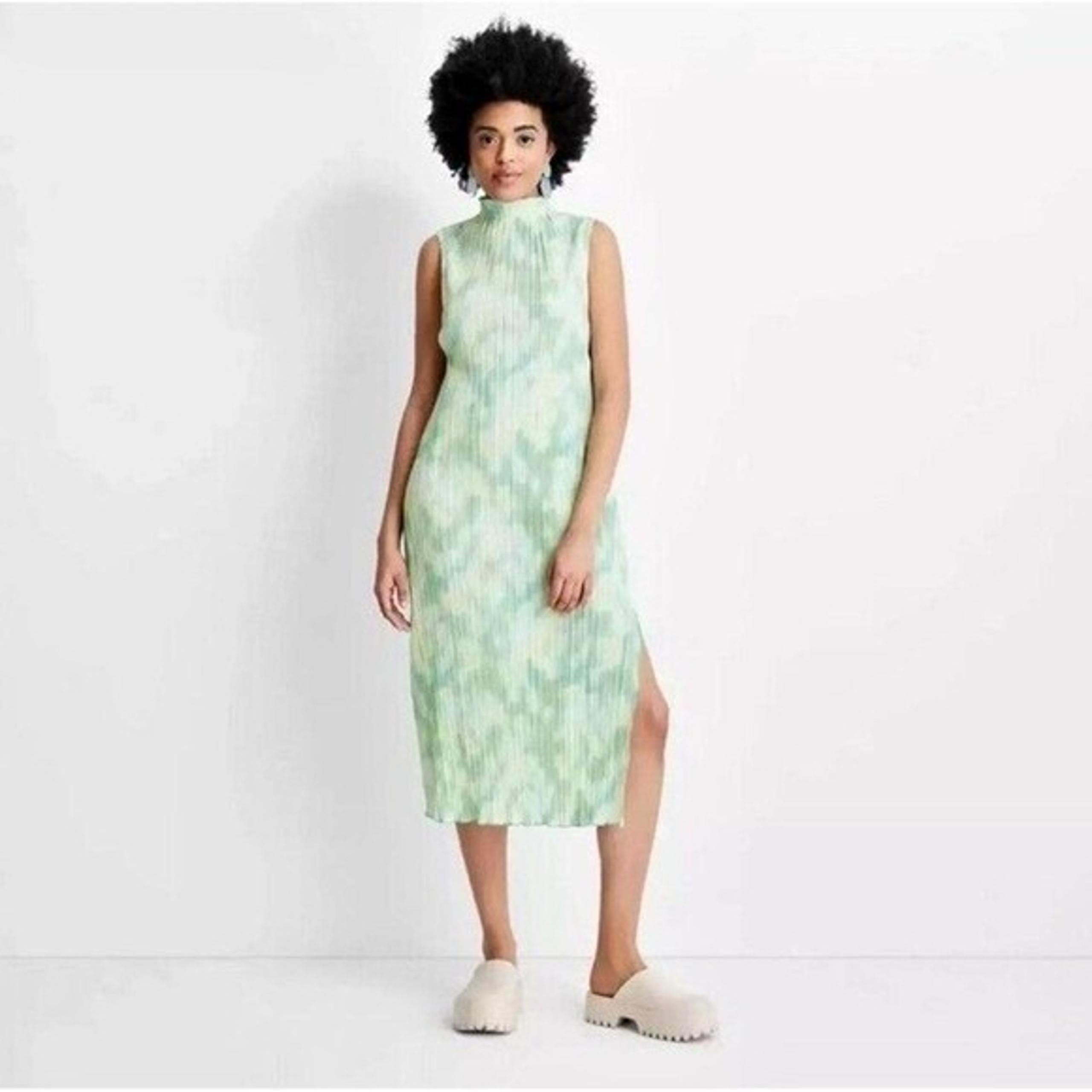 Future Collective Midi Dress Women's Size XL NWT Pastel Mock Neck Green Blue