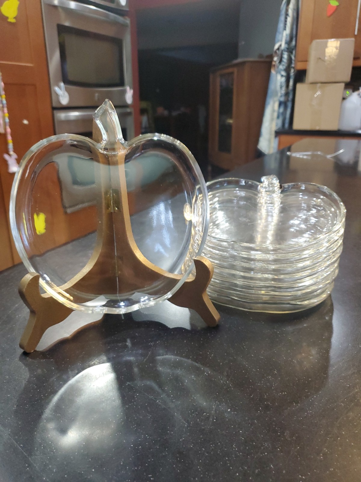 (8) Vintage Hazel Atlas Clear Glass Apple Snack / Luncheon Plates 6 inch