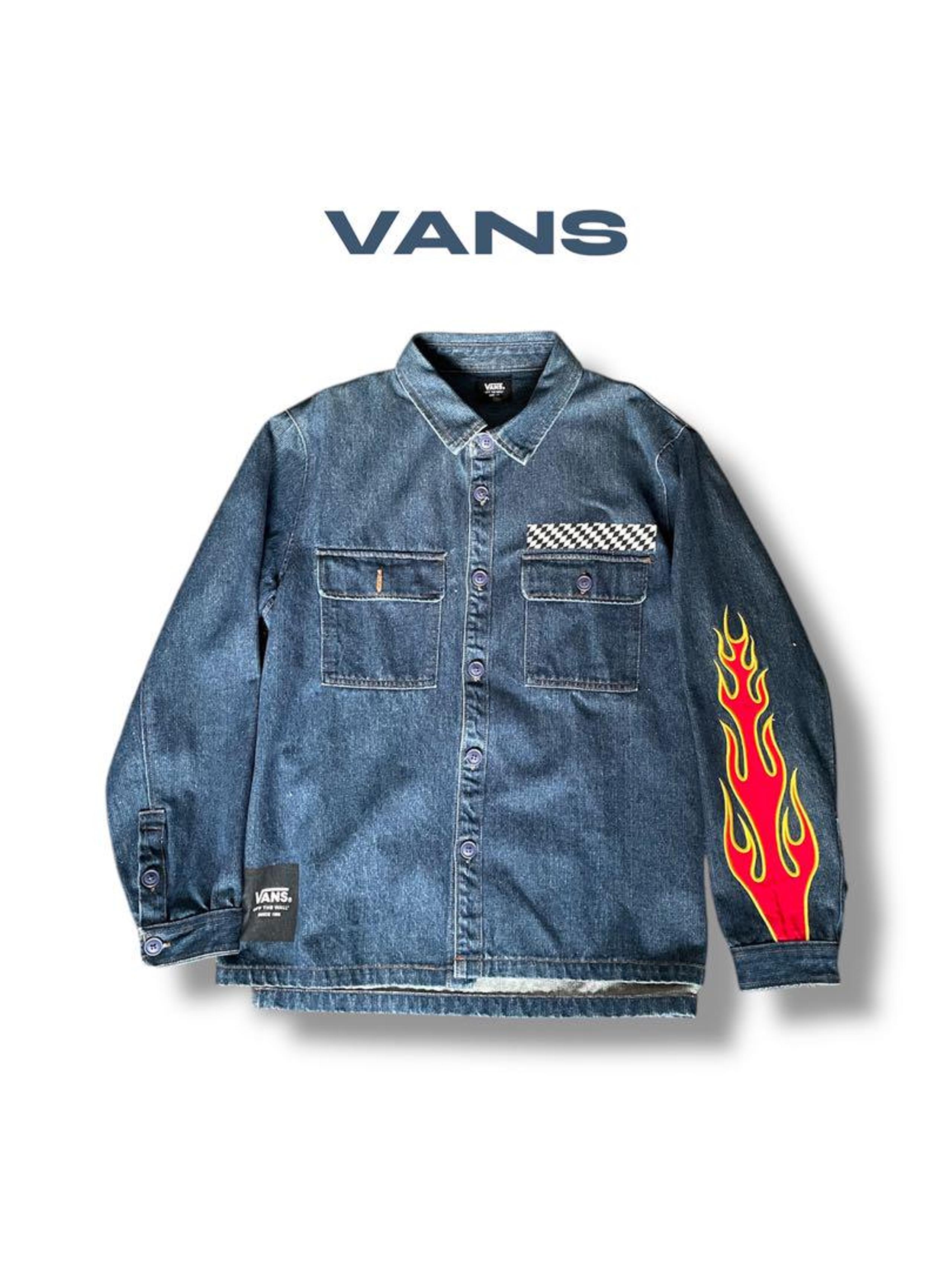 Flame Print Denim Jacket Size M - VANS