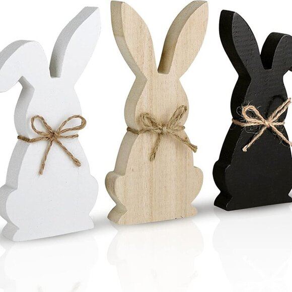 NEW 3 pcs Easter Bunny Wooden Table Centerpiece Signs Easter Decor Rustic