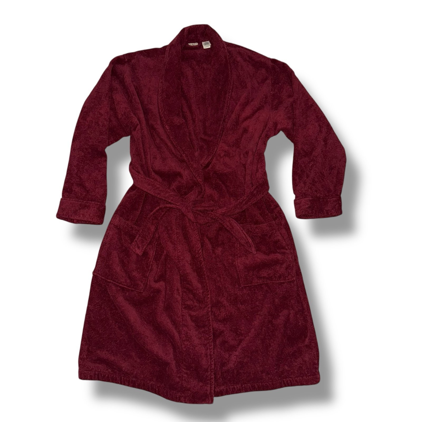 L.L. Bean Robe Large Red Terry Cloth Belted Pockets Lounge Camp Men’s Large