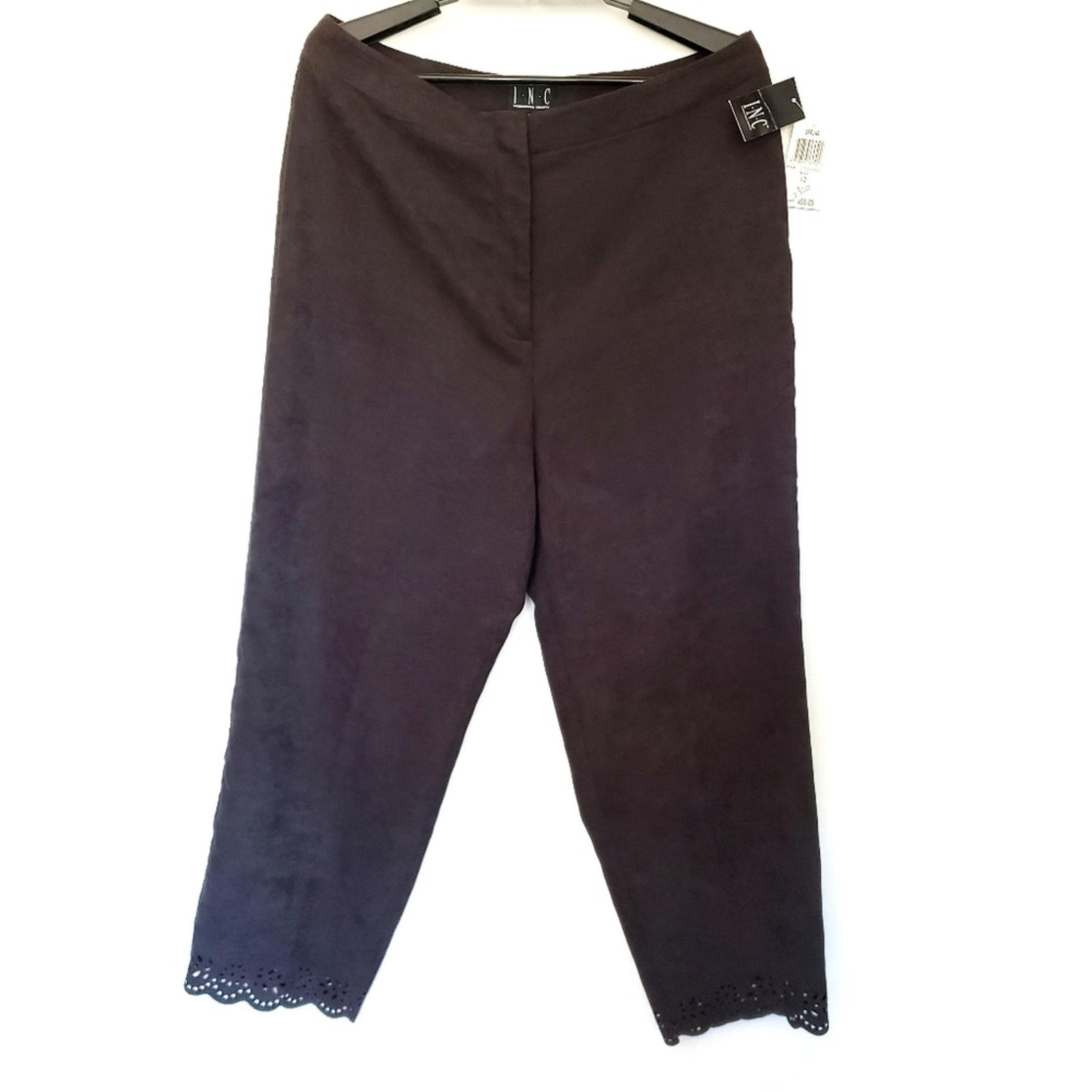 INC International Concepts Womens Pants Size 12 Black Suede-Like Eyelet Hem New