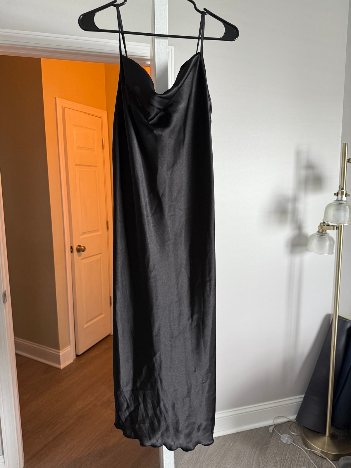 Bebe midi cowl neck black silky dress