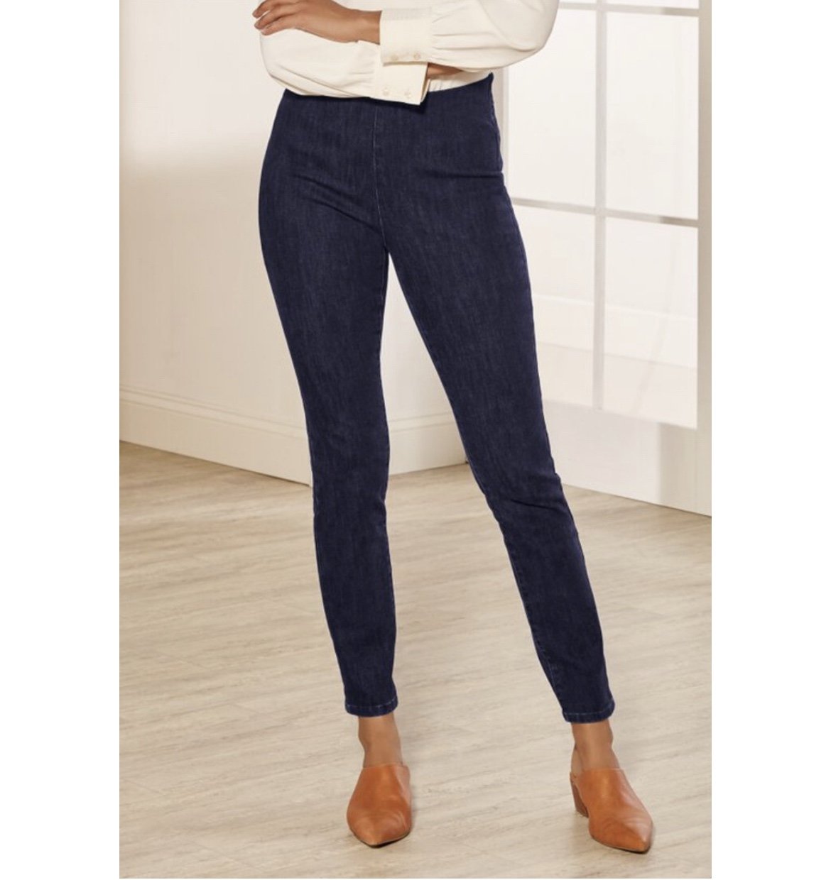 Soft Surroundings Women’s Petite Hi Waisted Pull On Dark Denim Jeans Size LP