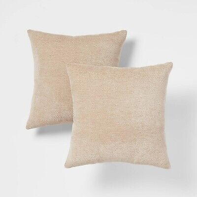 2pk Chenille Square Throw Pillows Neutral - Threshold