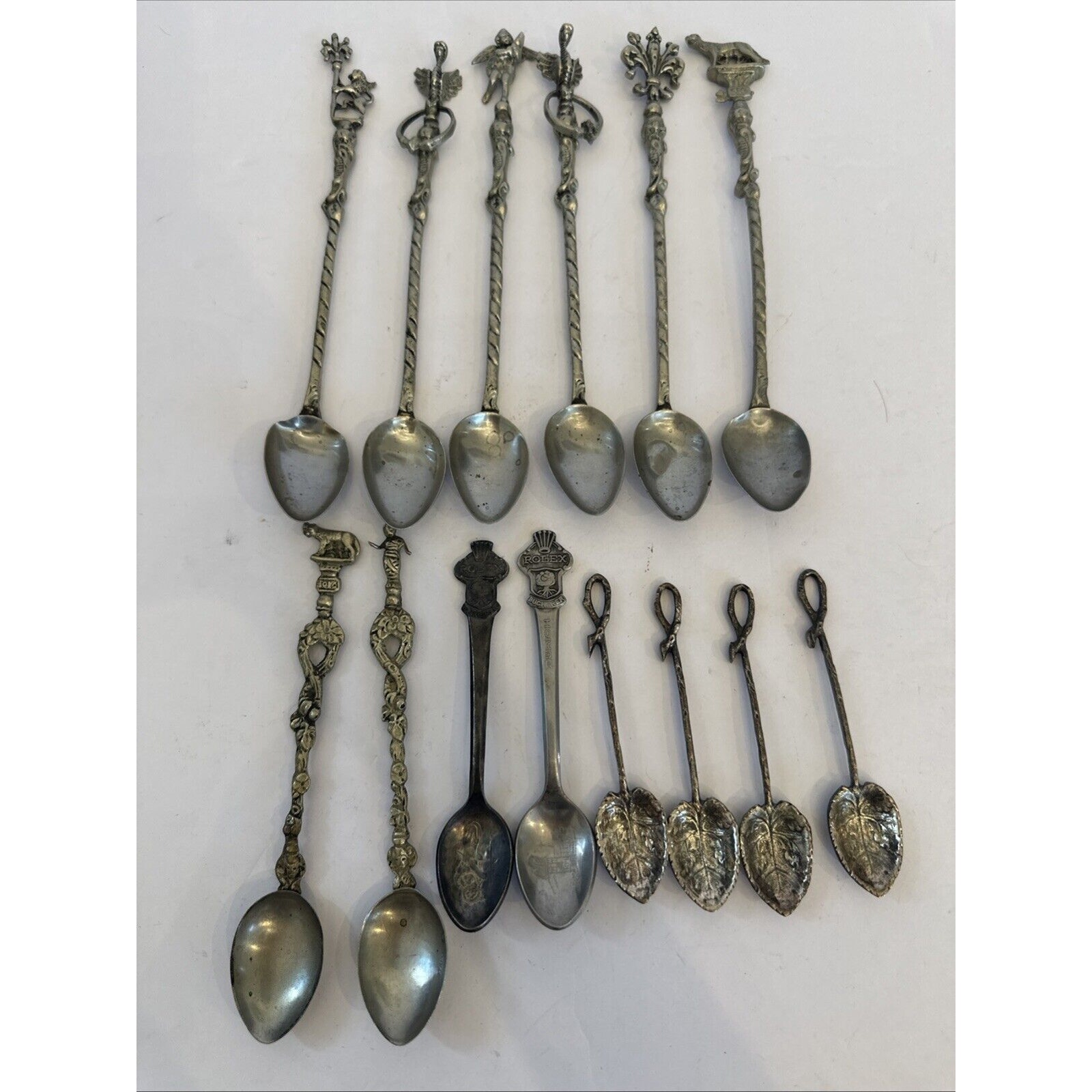 Lot of 14 Vintage Salt Dip Spoons Pewter Some Unmarked