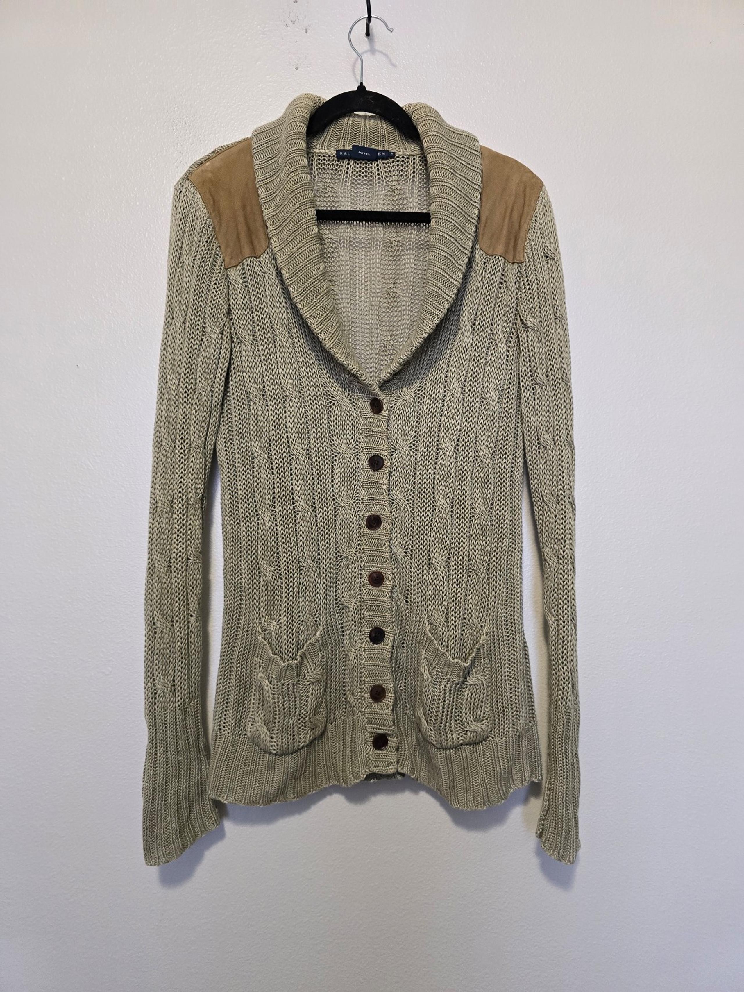 EUC Women's Ralph Lauren Knit Cardigan Sweater 100% Linen Italian Yarn Medium