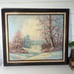 Vintage Winter Scene Painting on Canvas Framed Wall Hanging | Gallery Wall