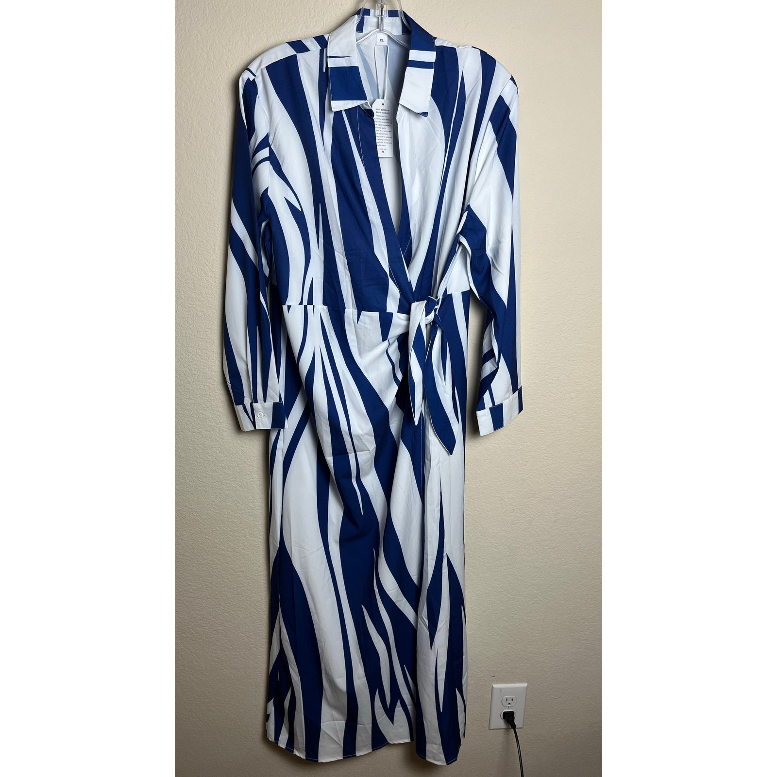 Made with Love | NWT Women's XL Blue & White Striped Wrap Dress