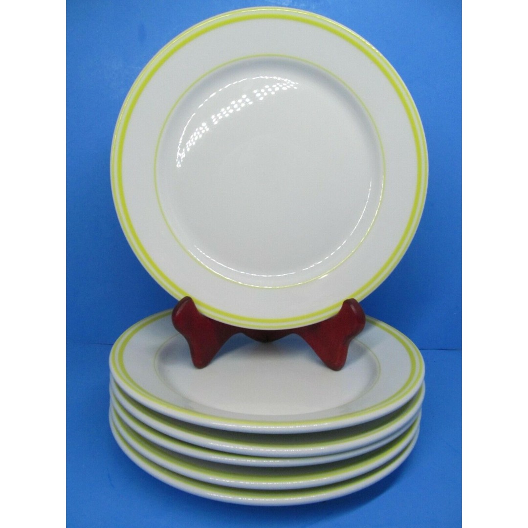 Cuisinart Vitrified Porcelain Salad Luncheon 9 Plates Yellow Rings Bundle of 6