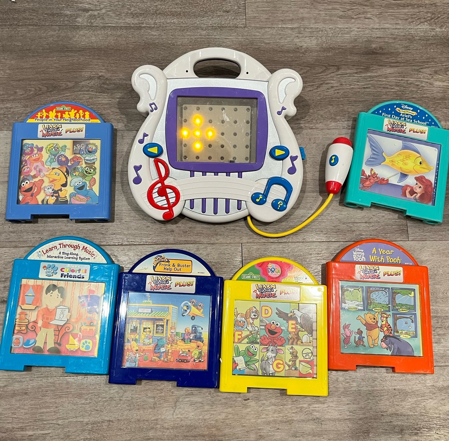 Mattel 2002 Learn Through Music 6 Working Cartridges Ariel, Blues Clues, Pooh...