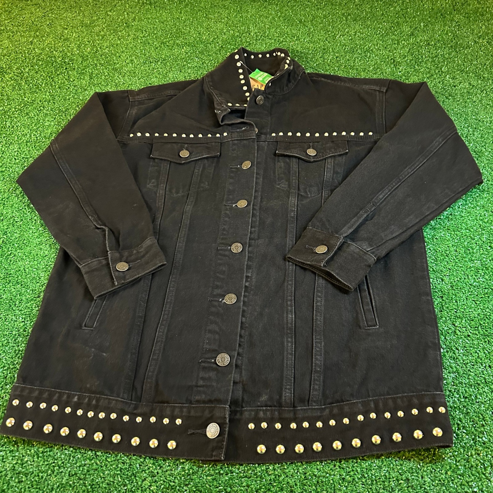 GAP Denim Jacket Studded Oversized Black Jean Jacket XS