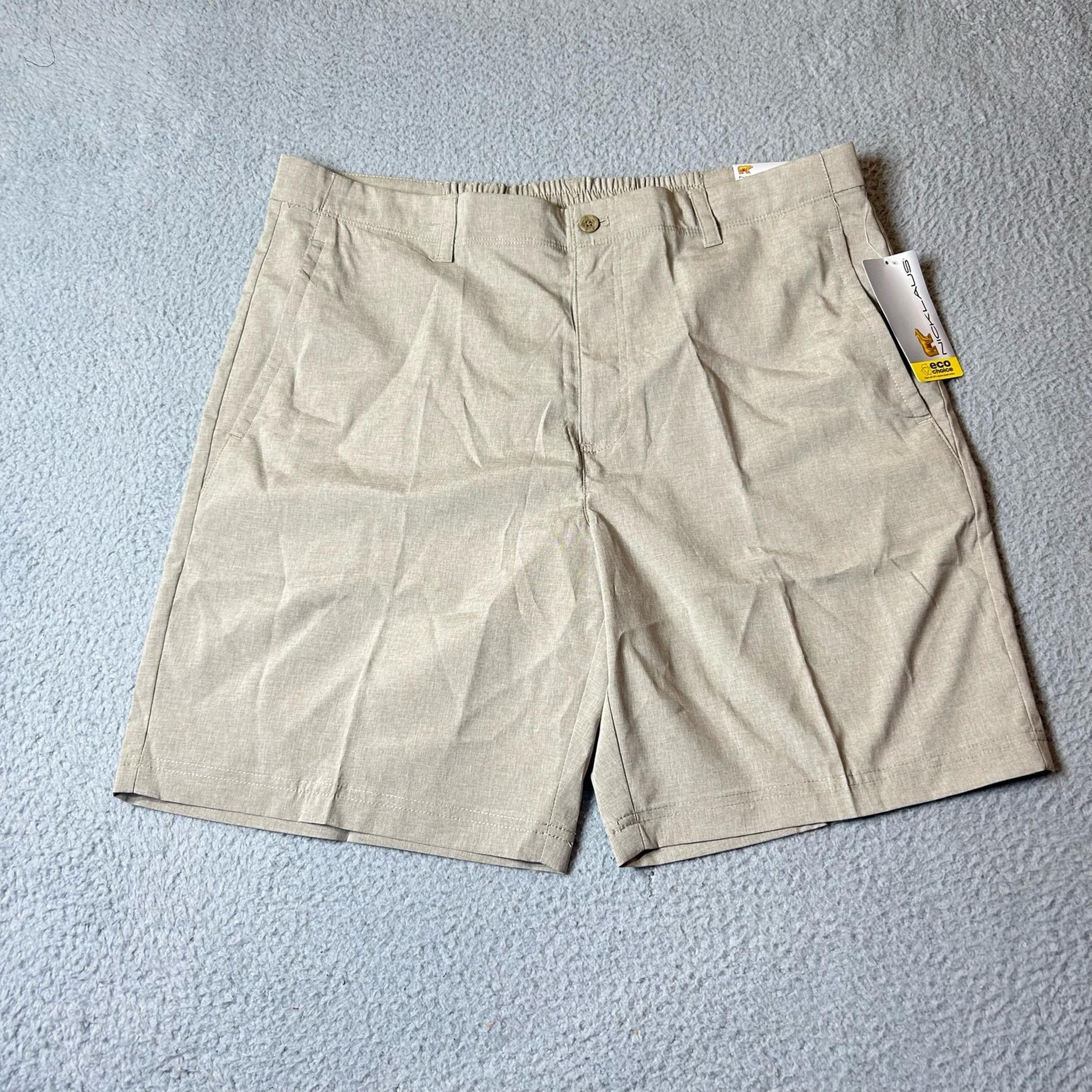 Nicklaus Shorts Mens 38 Khaki Heather Golf UPF 40  Lightweight Stretch Chino NEW