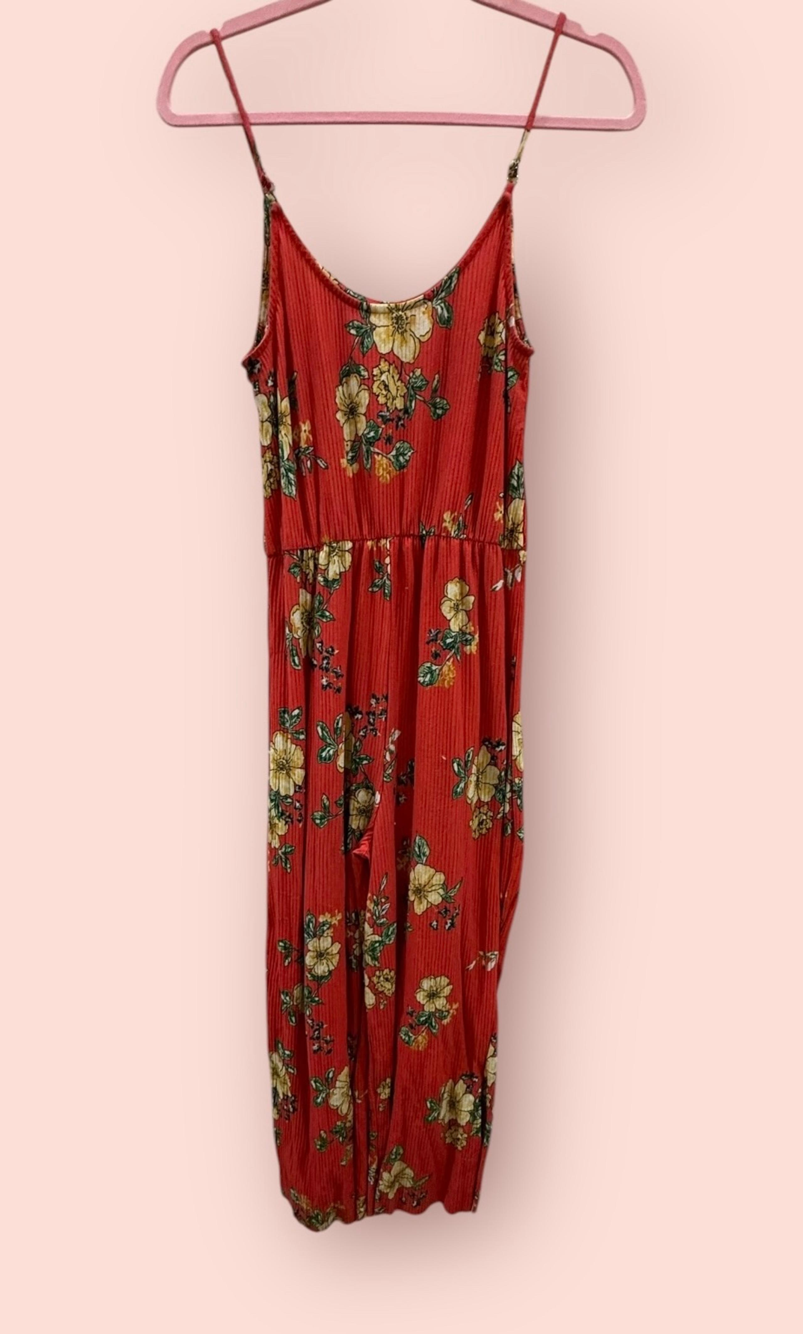 NO BOUNDARIES CORAL RED Ribbed Floral  Romper Jumpsuit Size S (3-5)