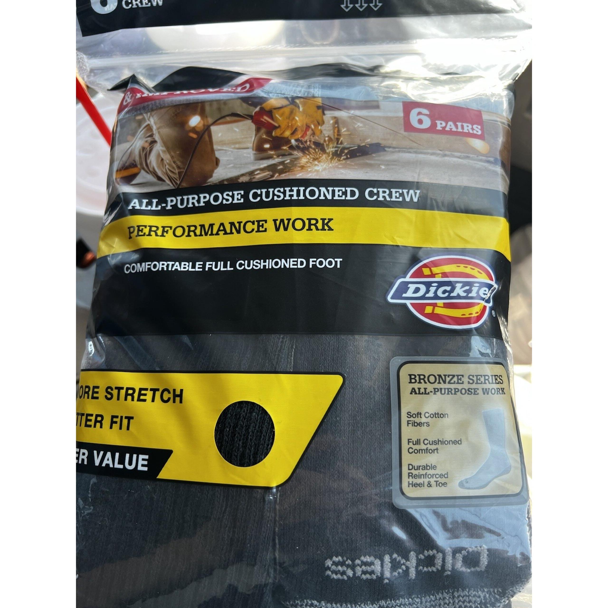 NEW DICKIES BRONZE SERIES CUSHIONED CREW PERFORMANCE WORK SOCKS 6-PACK BLACK