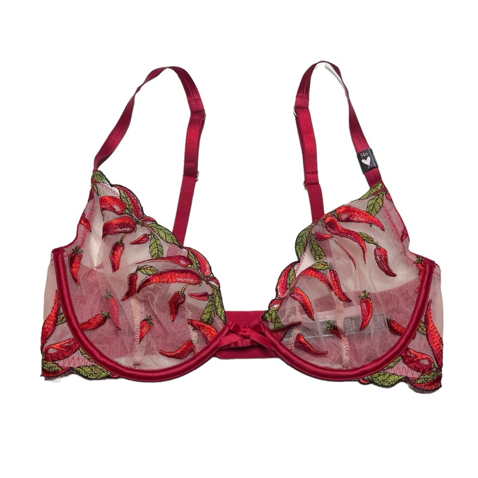 Victoria’s Secret Chili Peppers Very Sexy Low Cut Demi Plunge Bra Size 34D
