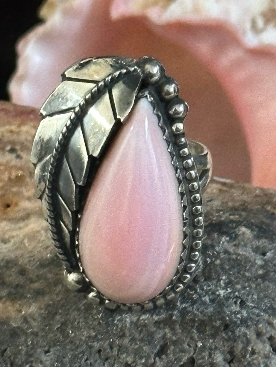 Pink Conch feather sweep southwestern sterling silver ring