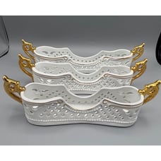 Vintage Porcelain Treasures Silverware Flatware Holders White Gold Set of 3