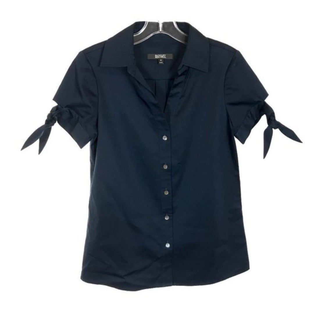 Womens Size 4 Badgley Mischka Short Tie Sleeve Stretch Cotton Button Front Shirt