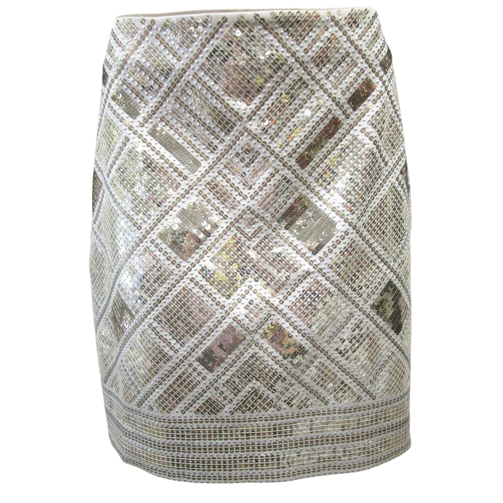 WHITE HOUSE BLACK MARKET SILVER & GOLD SEQUIN EMBELLISHED SKIRT SIZE 4 - NEW