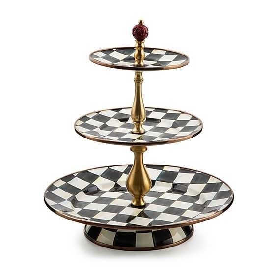 Mackenzie Childs Courtly Check Enamelware Three Tier Sweet Stand, New in Box