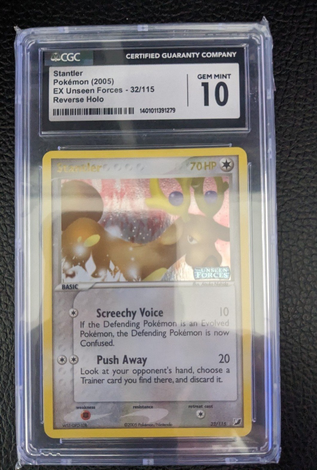 2005 Pokemon Ex Unseen Forces Stantler 32/115 Reverse Holo CGC 10