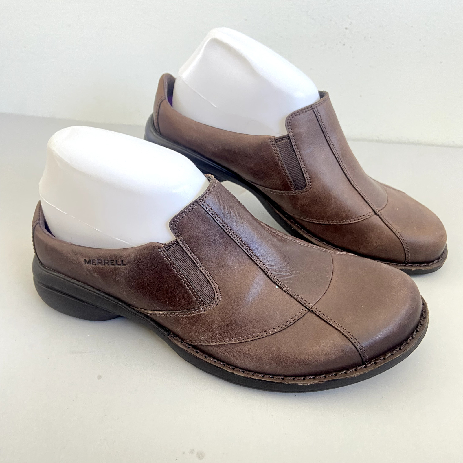 Merrell Womens Shoes Sz 7 Clogs Slip On Leather Brown Mules Select Grip Low Back