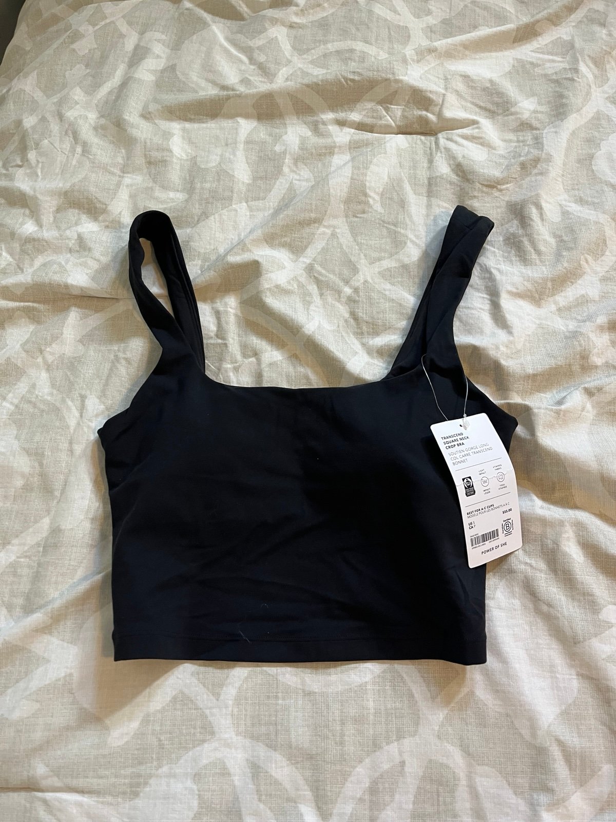 athleta transcend square neck crop bra black women’s size small