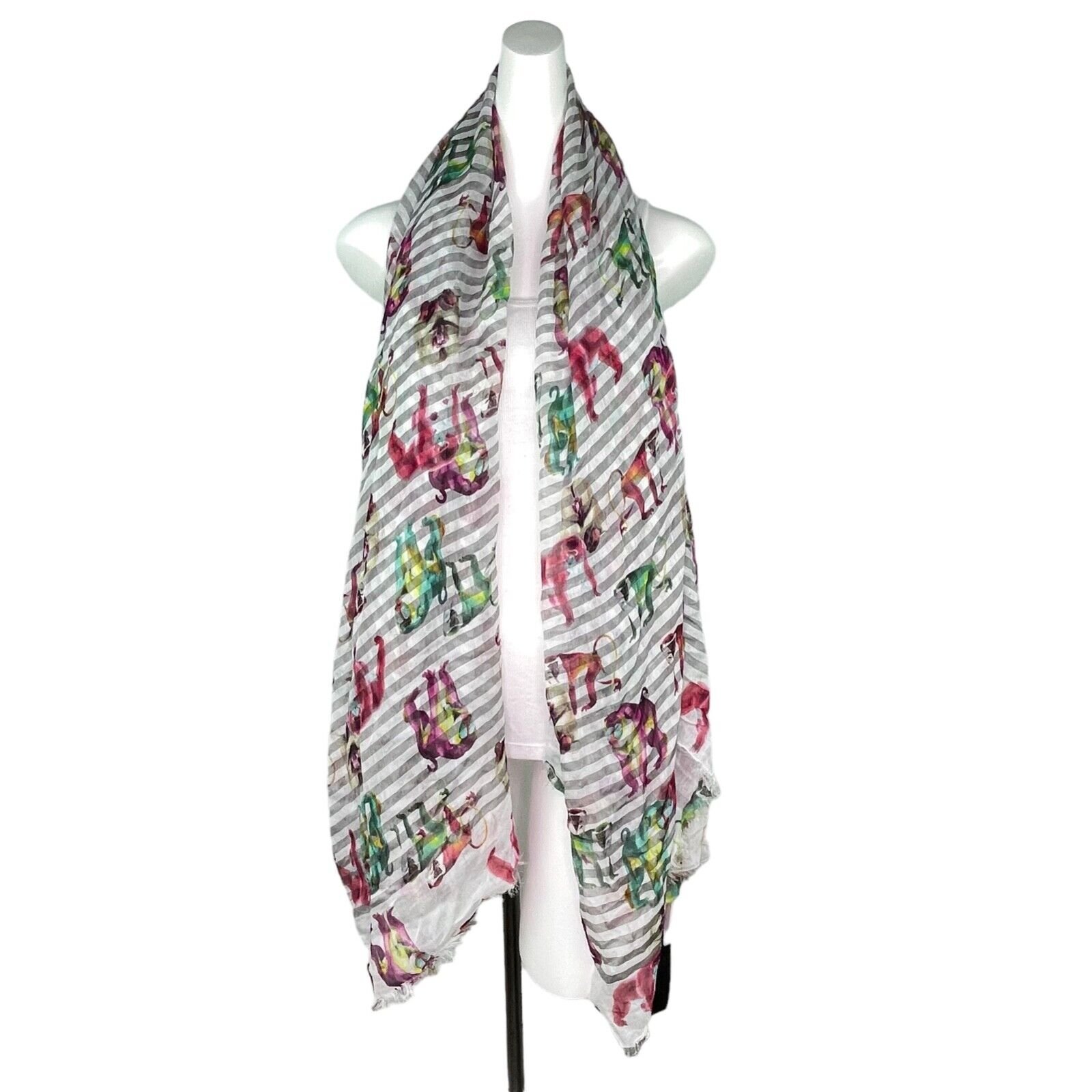 Franco Ferrari Multi Color Baboon Monkey Print Modal Designer Scarf 74 by 56