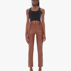 Mother - Mid Rise Dazzler Ankle in Friar Brown Faux Leather | 28